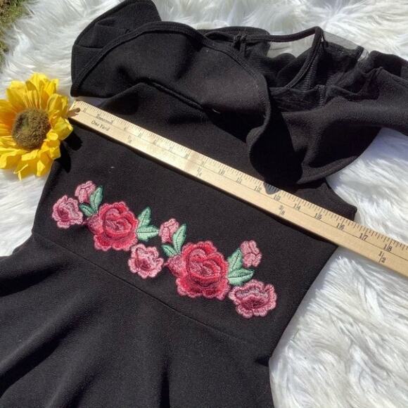 Children’s Place Floral Black Short Dress Size XXL 16 Juniors Formal Dance Frill - Picture 4 of 10